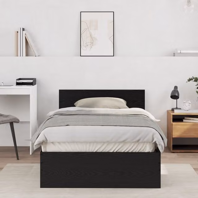 Berkfield Home Bed Frame with Headboard in Black Oak, W/D/H: 100 x 200 x 31 cm