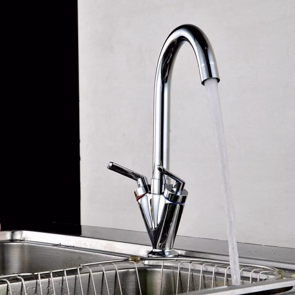 SPETLEK Twin Lever Swivel Brass Chrome Kitchen and Basin Mixer Tap in Silver – 2