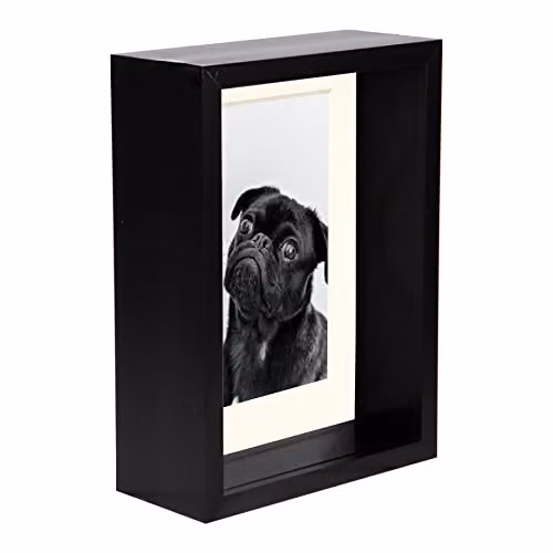Nicola Spring Black Rectangular 3D Deep Box Wooden Photo Frame with 4 x 6 inch Mount