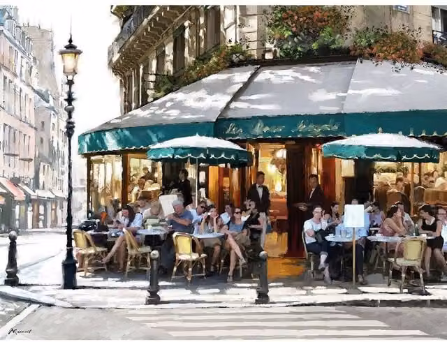 Richard Macneil Corner Cafe Multicolour Vintage City Canvas Print – 1