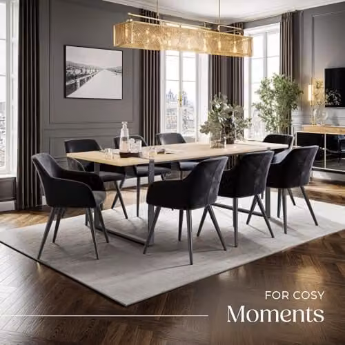 tectake Set of 8 Marilyn Dining Chairs in Black Velvet with Armrests and Metal Legs – 2