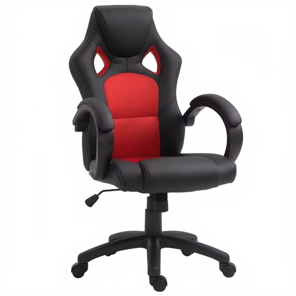 STILVORA Modern Task Office Chair with Headrest, Armrests and 360 Degree Swivel Seat in Red and Black Synthetic Leather – 3