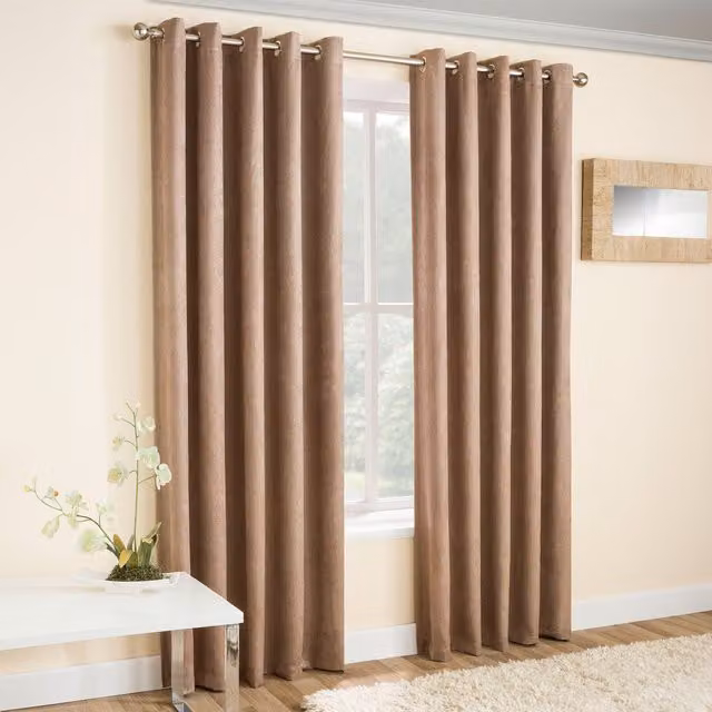Enhanced Living Vogue Latte Natural Eyelet Thermal Dimout Curtains, Beige/Brown, W: 137 cm, H: 229 cm