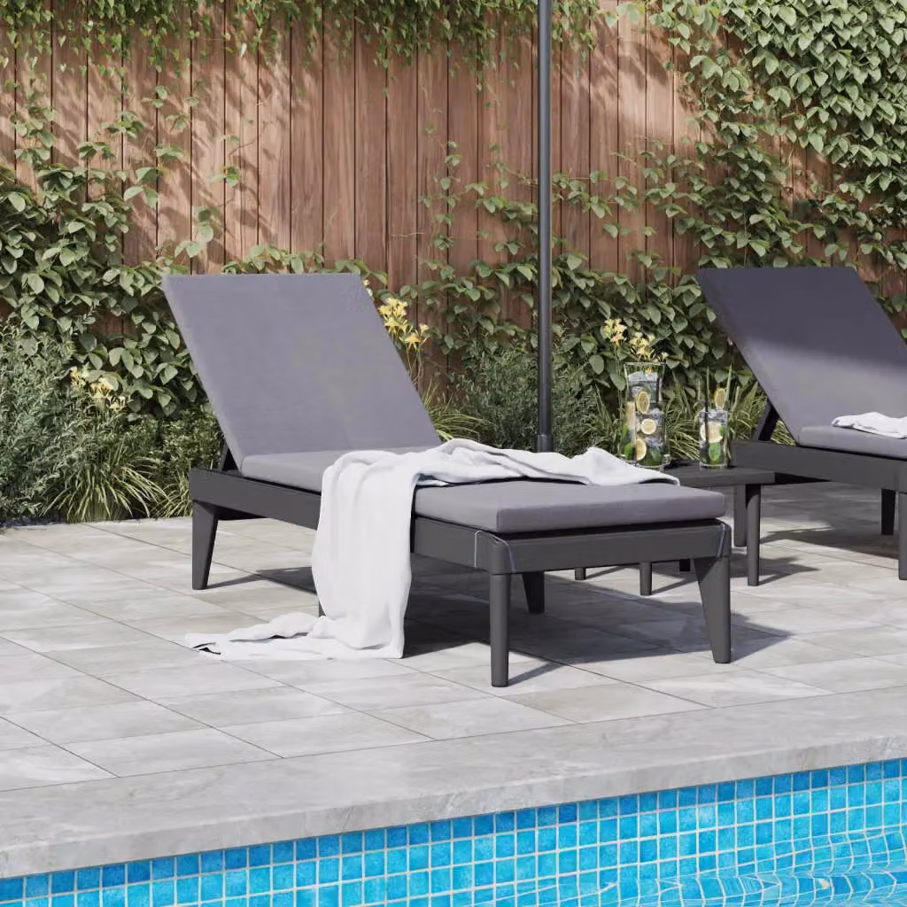 Berkfield Home Sun Lounger in Anthracite and Black with Adjustable Headrest, W/D/H: 186 x 60 x 29 cm – 2