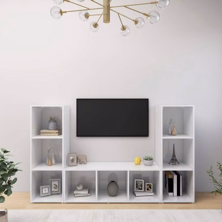 Berkfield Home 3-Piece White TV Cabinet Set in Engineered Wood, W/D/H: 107 x 35 x 37 cm