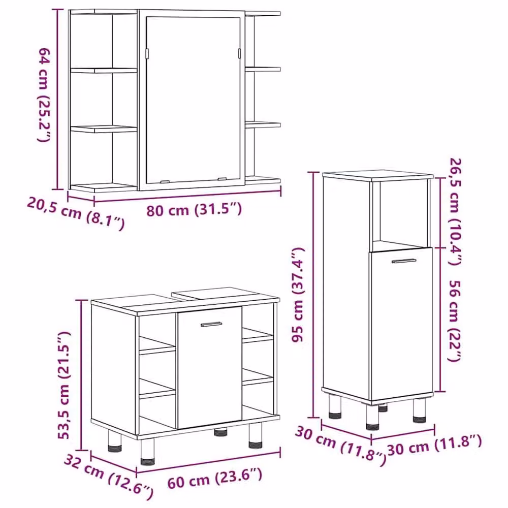 Berkfield Home 3 Piece Rustic Brown Bathroom Furniture Set – 4