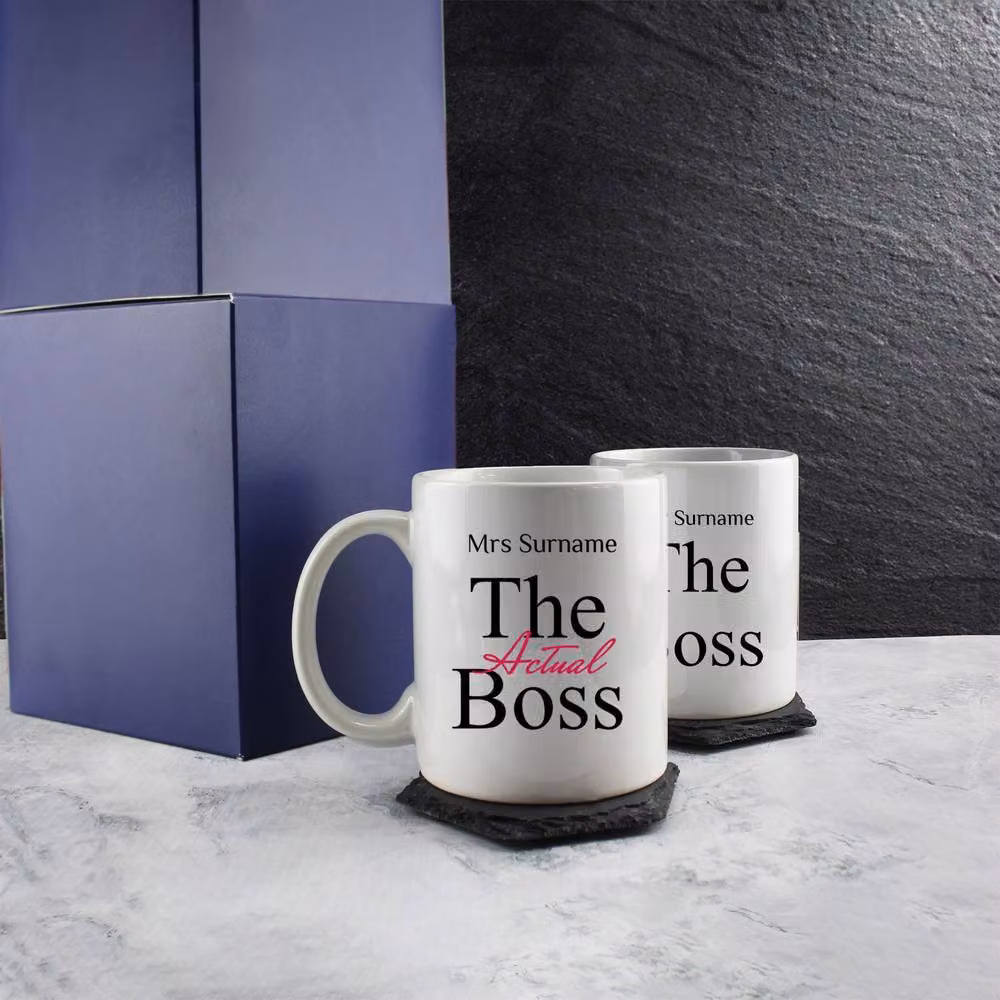 Uniqueful Personalised The Boss His & Hers Ceramic Mug Set, White, 11oz (Pack of 2) – 2