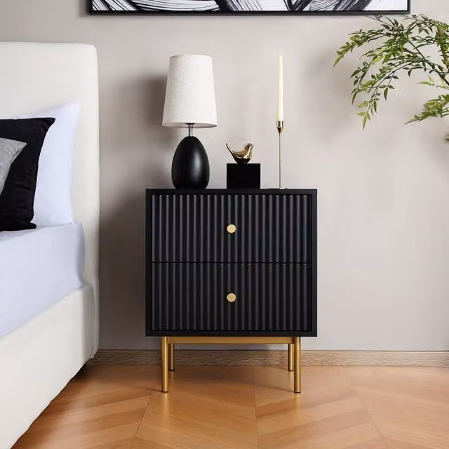 Home Garden Direct Modern Black Bedside Table with 2 Drawers – 1