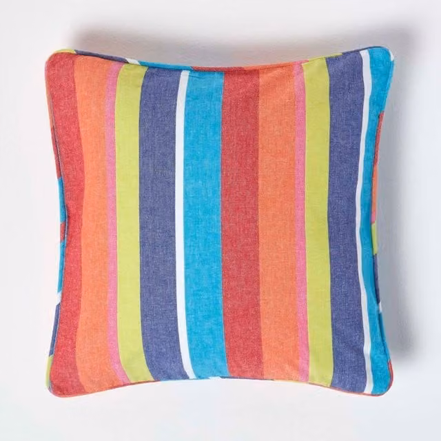 Homescapes Multicolour Striped Cotton Square Cushion Cover, W: 45 cm