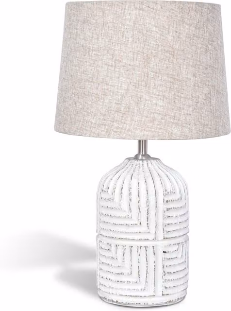 North Interiors Nova Form Table Lamp in White and Wood