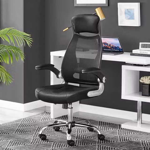 FurnitureboxUK Ellwood High Back Executive Office Chair in Black Mesh with Headrest and Armrests