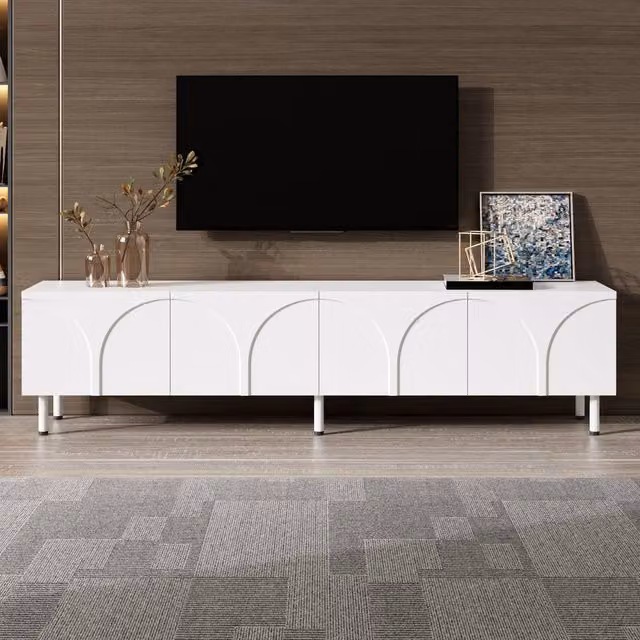 Merax Arched 4 Door TV Unit Lowboard in White with Metal Legs, W: 180 cm, D: 35 cm, H: 49 cm – 1