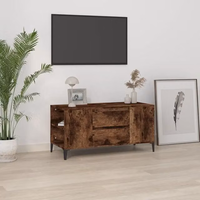 Berkfield Home Smoked Oak TV Cabinet in Brown, W/D/H: 102 x 44.5 x 50 cm – 1
