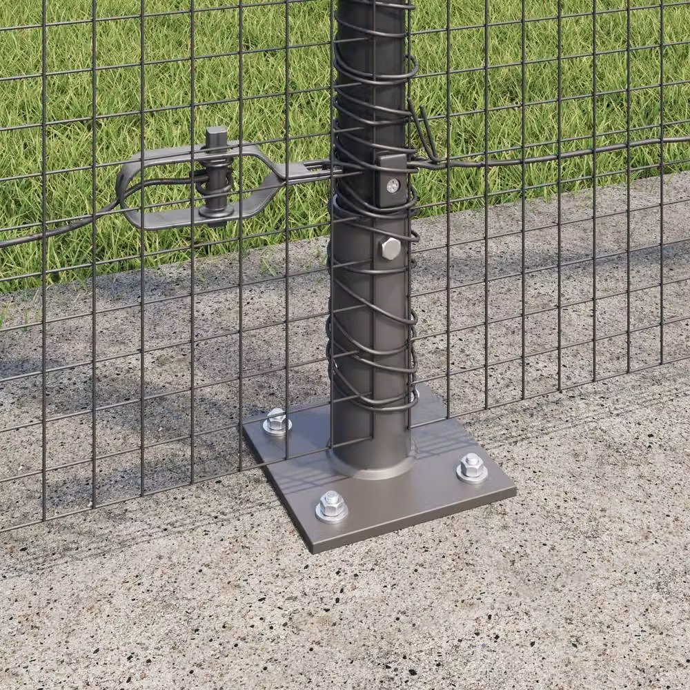 Berkfield Home Grey Steel Welded Wire Fence with 7 Flanged Posts, W: 10 m, H: 1.5 m – 3