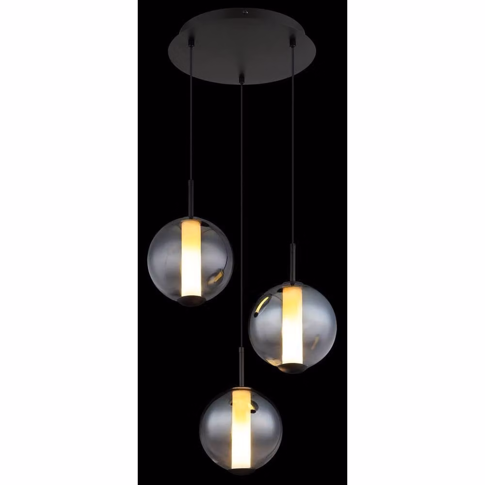 Netlighting Lacy Cluster Pendant Light in Matt Black with Smoke Glass Shades, 3x LED 3000K Warm White – 3