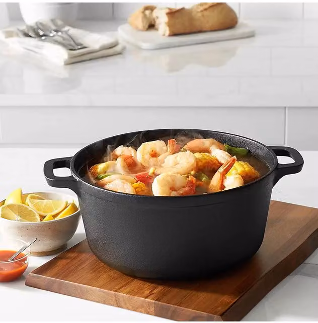 Living and Home 6L Cast Iron Dutch Oven Casserole Pot with Lid, Black – 1