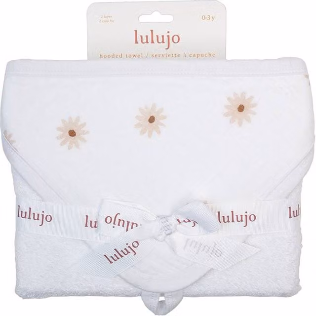 Lulujo White Floral Daisies Hooded Terrycloth Towel with Hanging Loop