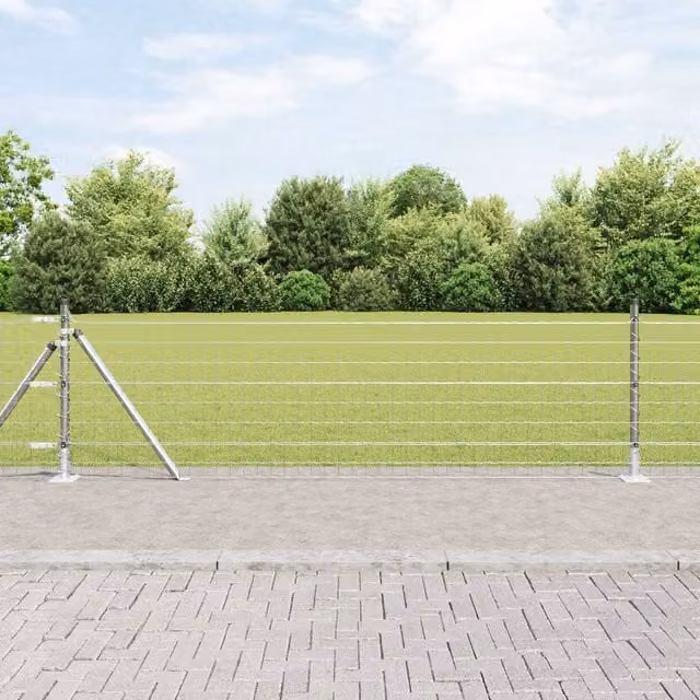 Berkfield Home Euro Fence with 7 Flanged Posts, Galvanised Steel, Silver, W: 10 m, H: 0.6 m
