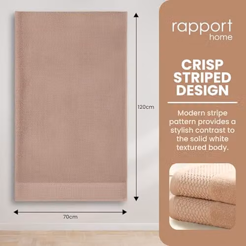 Rapport Home Eden Weave 2-Pack Cotton Bath Towels in Beige and Brown, W/D/H: 70 x 120 cm, 500gsm – 2