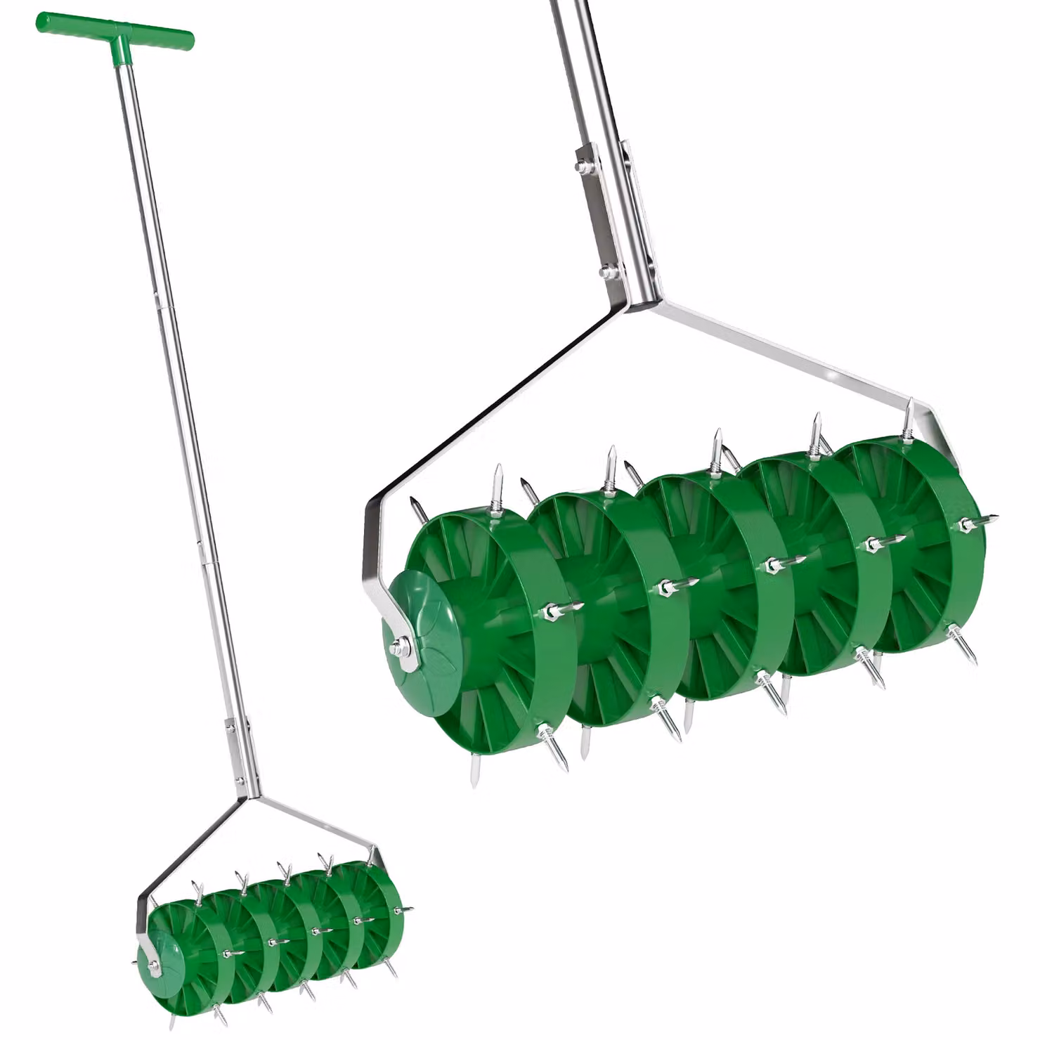 OUTSUNNY Green Grass Spike Roller Soil Aerator with 3 Piece Handle and T-bar Grip – 2