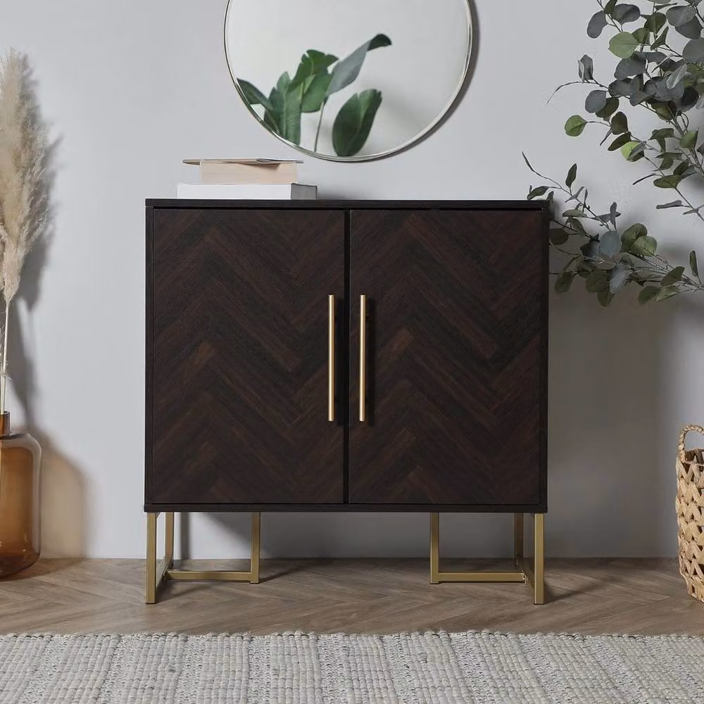 NESTLUNE Brown Wood Parquet Sideboard with 2 Doors, W: 100 cm, D: 15 cm – 3