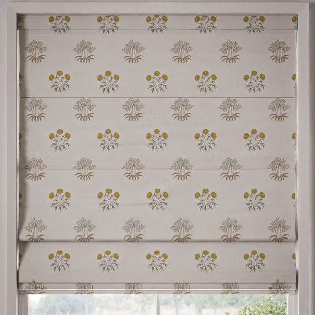 William Morris At Home Lily Flower Floral Blackout Roman Blind in Ochre, Yellow and Beige