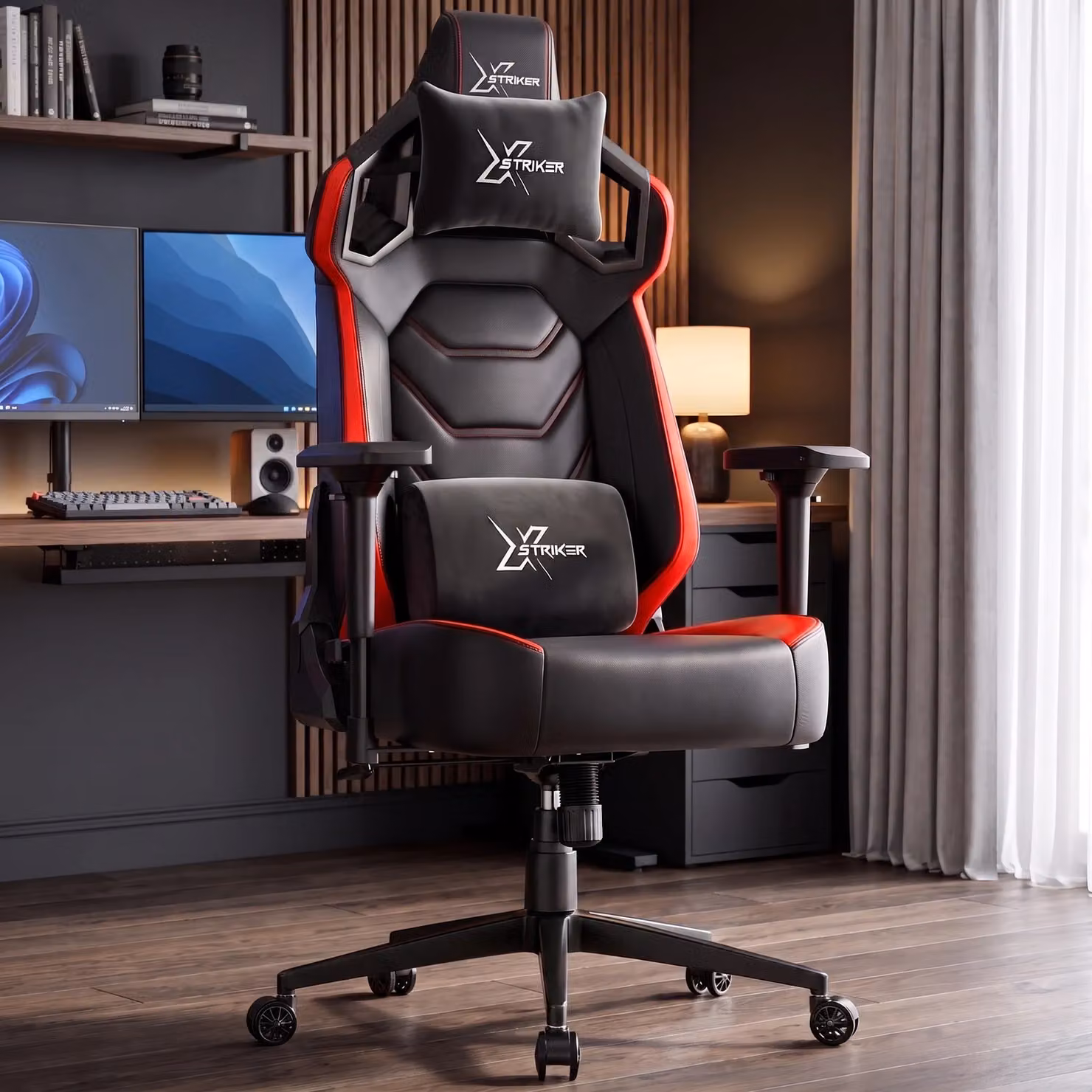 Xstriker Ergonomic Gaming Chair with Headrest and Armrests in Red, Black and Orange