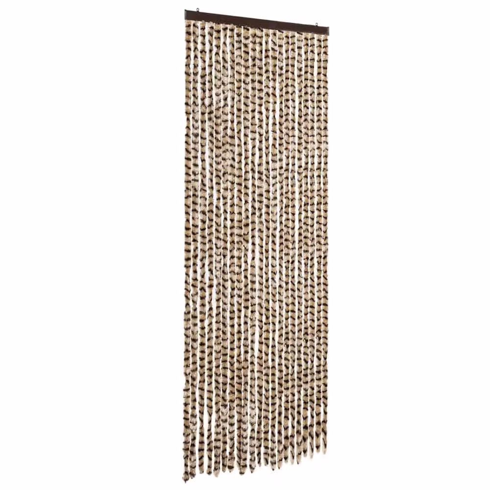 Berkfield Home Chenille Soft Fly Curtain in Beige and Brown, W/H: 90 x 200 cm – 3