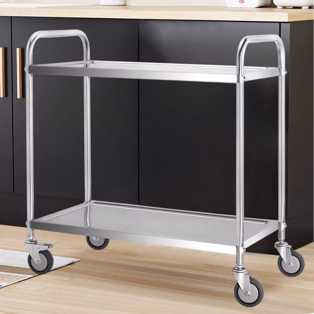 Pawnora 2-Tier Metal Kitchen Trolley Cart with Castors in Silver – 2