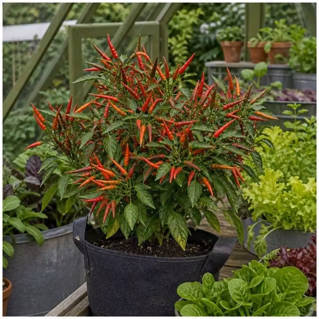 Plants By Post Thai Dragon Chilli Pepper Live Plant, Green to Red, 2L Grow Bag