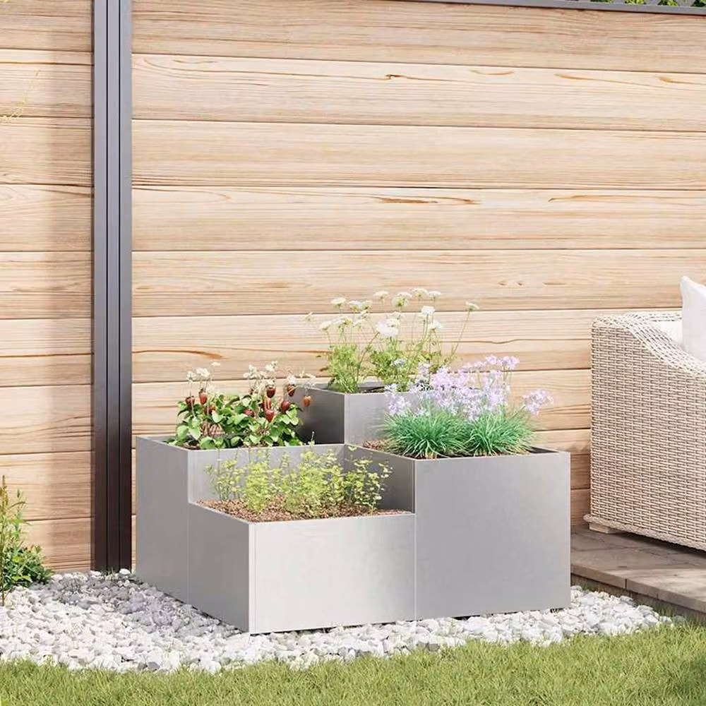 Berkfield Home Modern Garden Planter in Silver Stainless Steel, W: 100 cm, D: 100 cm, H: 48 cm – 2