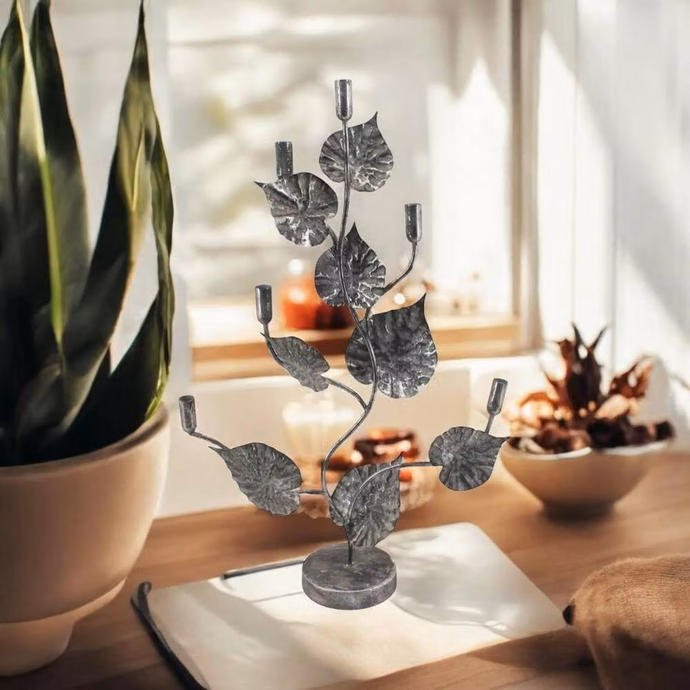 Minster Metal Taper Candle Holder in Silver, W: 40 cm, D: 15 cm, H: 77 cm – 4