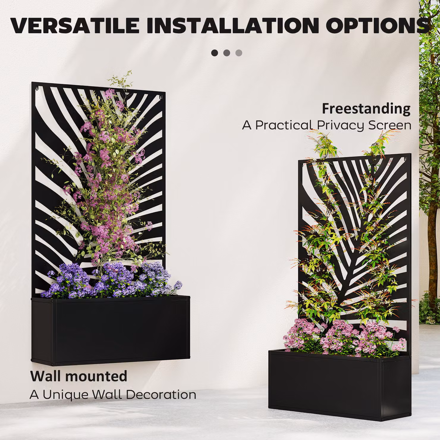 Outsunny Metal Garden Bed with Trellis and Privacy Screen, Black Raised Planter for Ornamental or Vegetable Gardens – 5