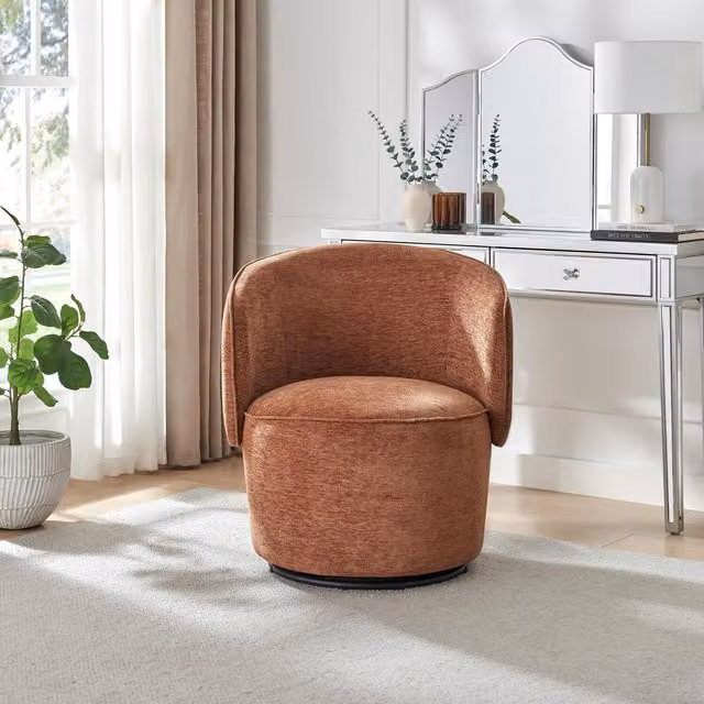 FurnitureboxUK Liode Orange Fabric Round Swivel Accent Chair