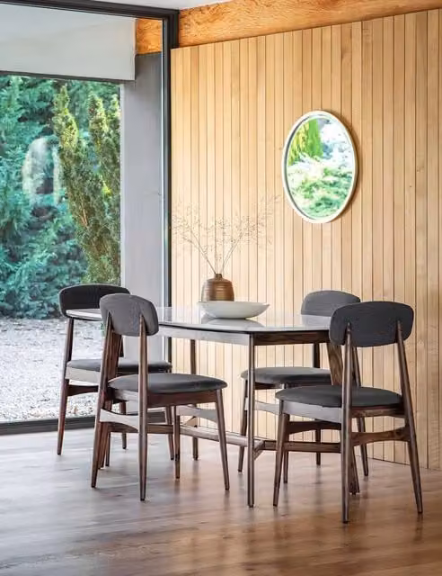 Gallery Direct Barcelona Mid-Century Rectangular Dining Table in Brown Acacia Wood and Marble