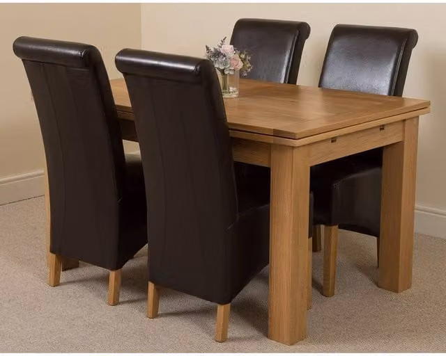 Thats Furniture Richmond Oak Extending Dining Table and 4 Montana Brown Leather Chairs – 1