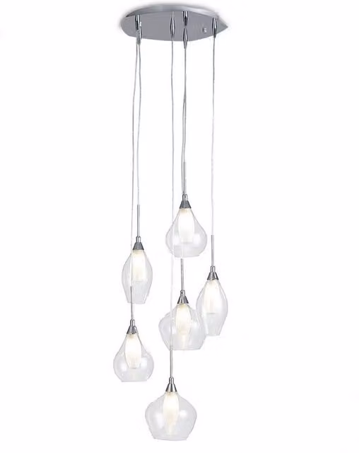 Netlighting SKYLINE 6 Light Cluster Pendant Ceiling Light in Transparent Grey Glass, W: 42 cm, D: 22.5 cm