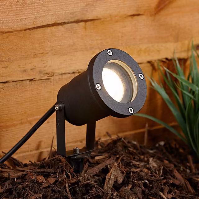 Biard Black Aluminium LED Garden Spike Light with Warm White Downlighting