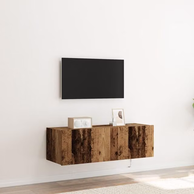 Berkfield Home Wall Mounted TV Cabinet with Integrated LED Lights in Brown Old Wood, W/D/H: 100 x 35 x 31 cm