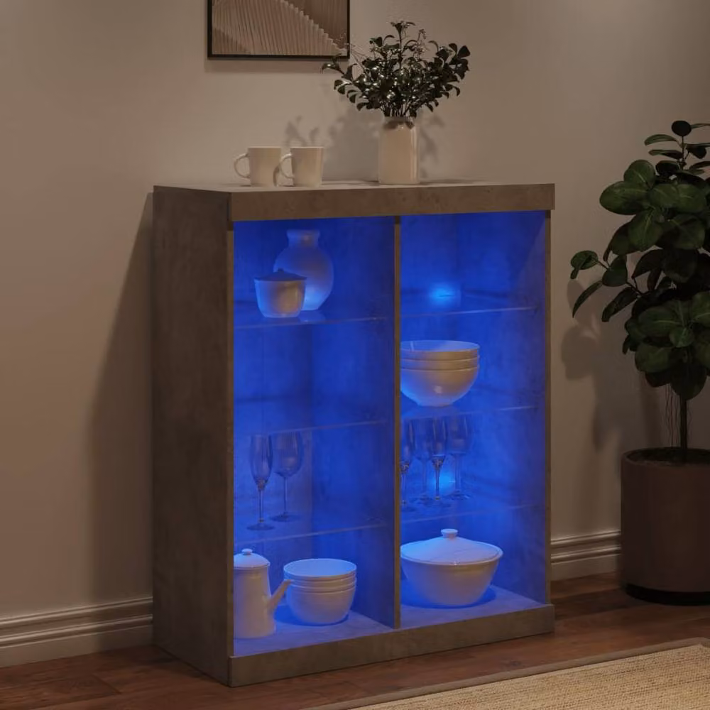 Berkfield Home Modern Sideboard with Integrated LED Lights in Concrete Grey, W/D/H: 81 x 37 x 100 cm – 3