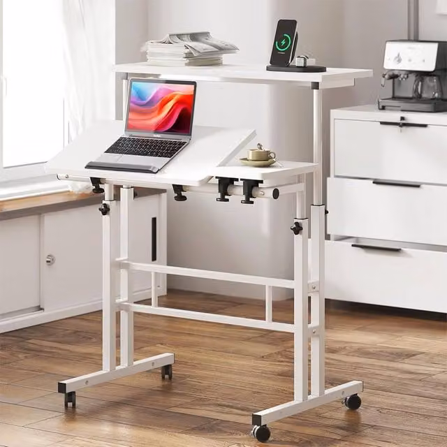 London Boutique Height Adjustable Mobile Standing Desk in White – 1
