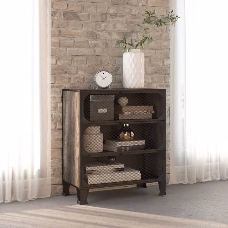 Berkfield Home Industrial Grey Storage Cabinet with Glass Doors, Metal and MDF, W/D/H: 72 x 36 x 82 cm