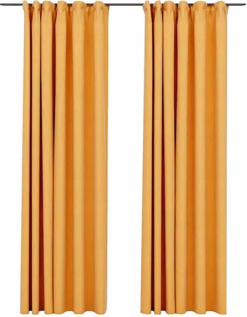 Berkfield Home Linen-Look Blackout Curtains with Hooks, 2 Pack, Yellow, W: 140 cm, H: 245 cm