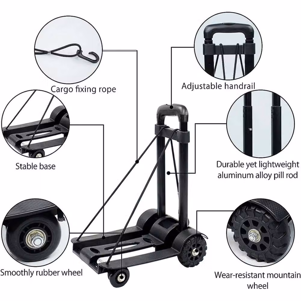 VOGREX Heavy Duty Steel Folding Trolley, Black, 75kg Capacity – 5
