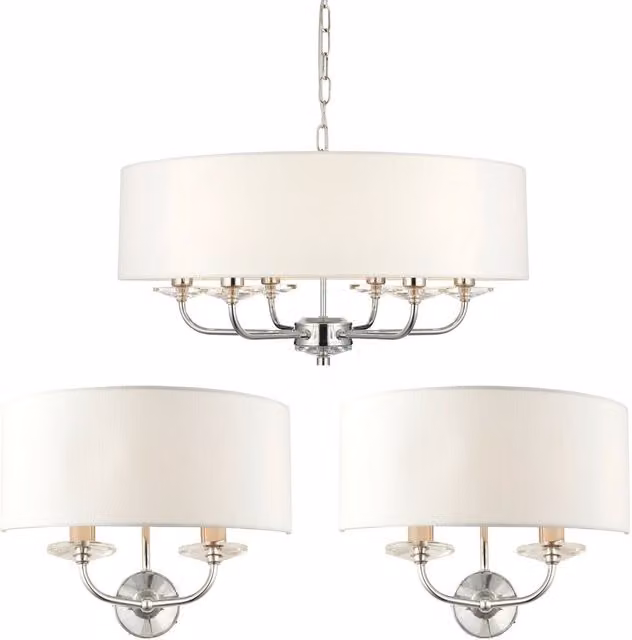 Loops 6 Bulb Ceiling Pendant Lamp and 2 Matching Twin Wall Lights in Silver and White