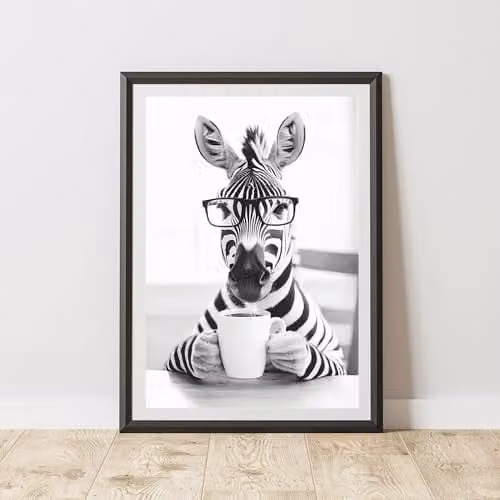 60 Second Makeover Funny Zebra Drinking Coffee Paper Poster, A4, Multicolour