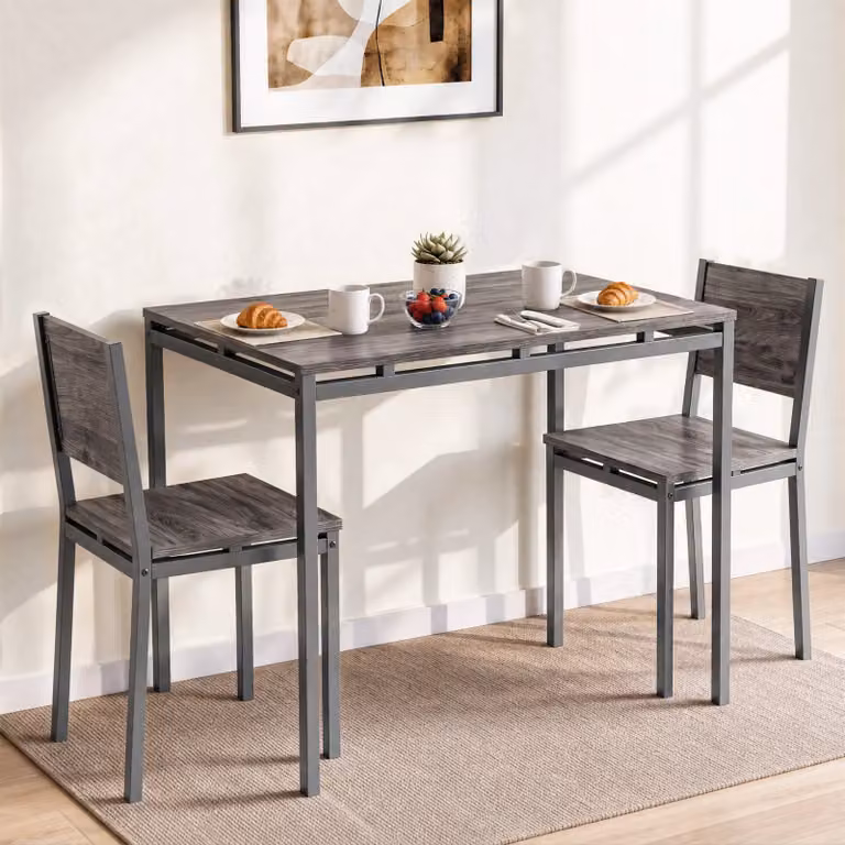 DHS Industrial 2 Seater Breakfast Table and Chairs Set in Grey and Black