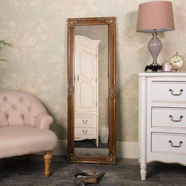 Melody Maison Vintage Rectangular Gold Wall Mirror W/H: 47 x 142 cm