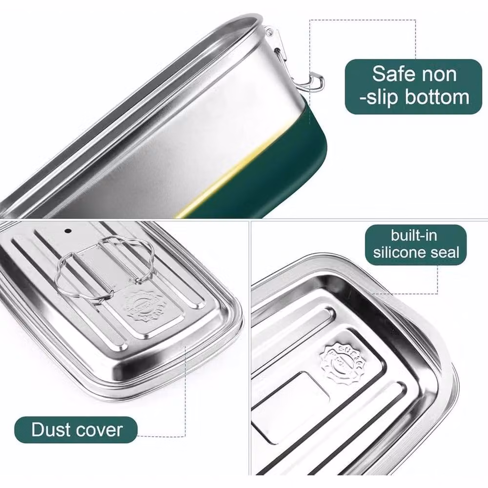 PAWNORA Silver Stainless Steel Insulated Lunch Box with Compartments and Dividers – 4