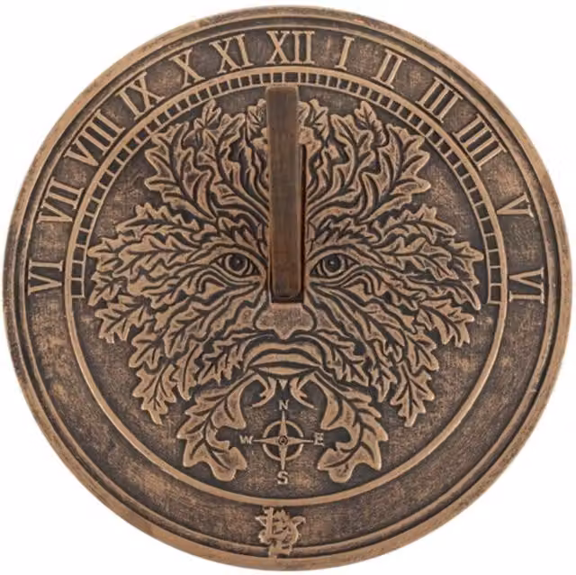 Lisa Parker Green Man Terracotta Sundial Garden Decor Timepiece in Bronze